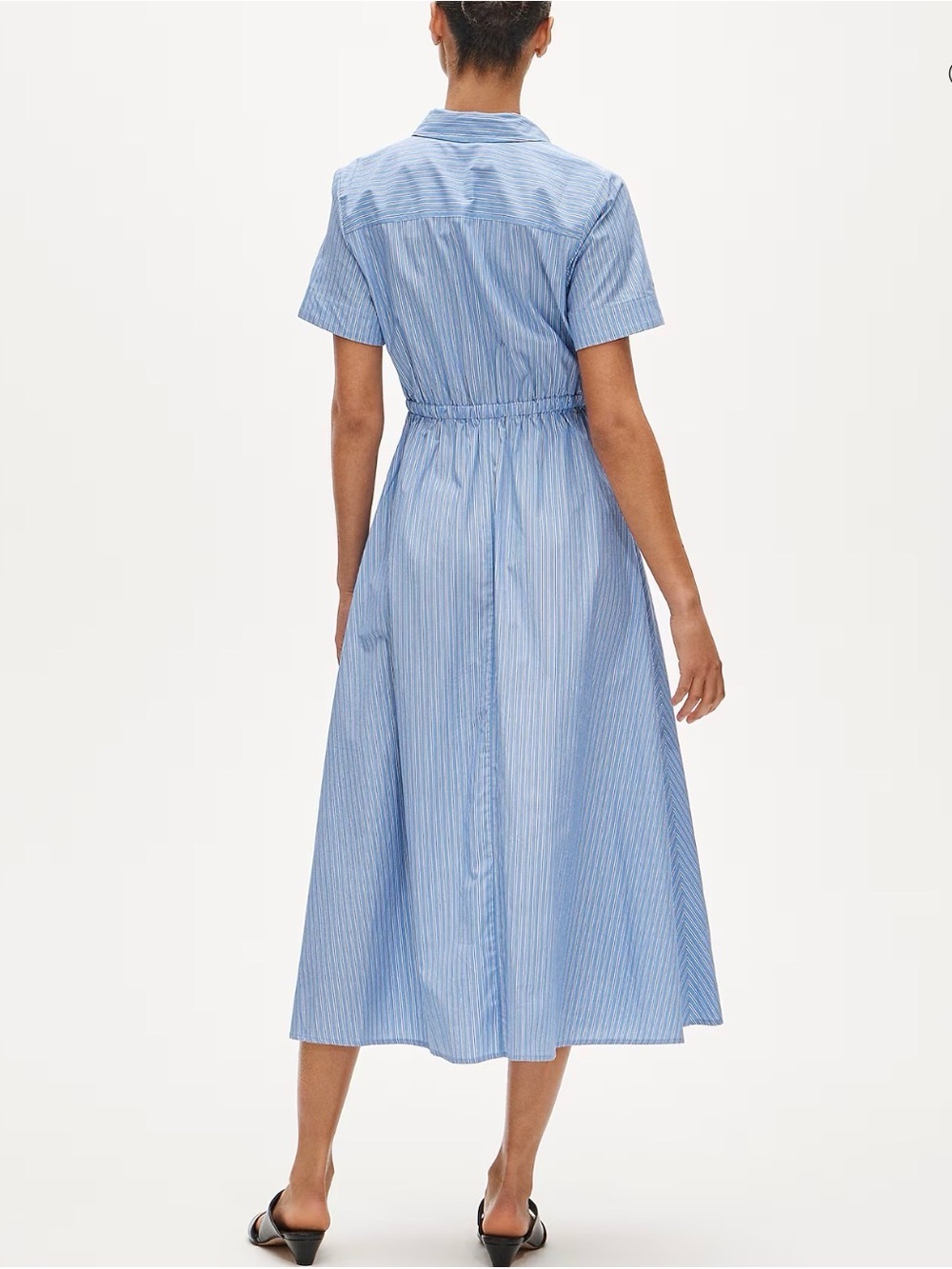 J. Crew Light Blue Cotton Poplin Striped Midi Shirt Dress Medium - Short Sleeves - Picture 5 of 6